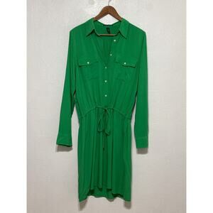 Lauren Ralph Lauren Kelly Green Shirt Dress 14 Tie Waist Classic Old Money Prep